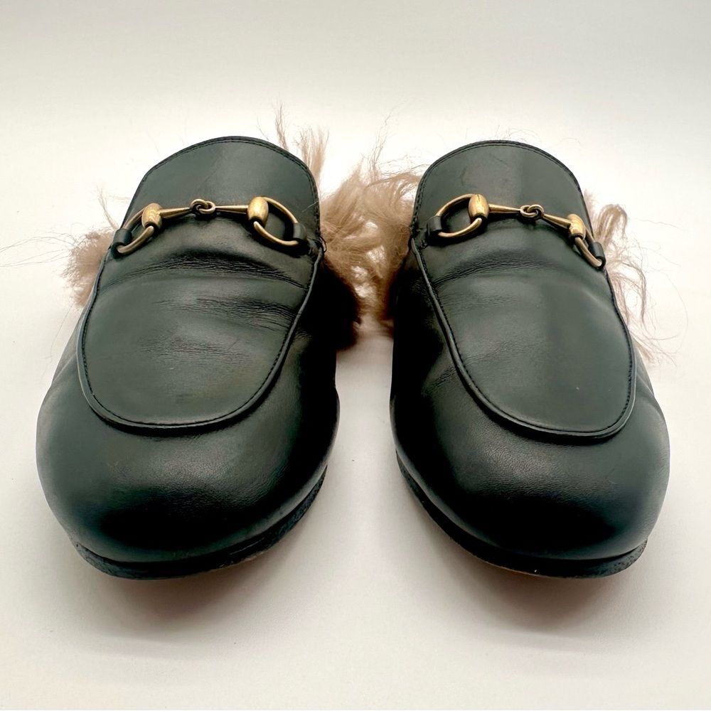 Gucci Princetown Fur Mule Black Horsebit SlipperShearling Loafer Flats EU37 US7 - Picture 10 of 10